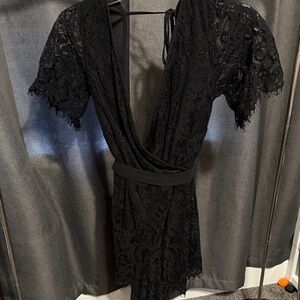 Blue Rain Black Lace Backless Dress